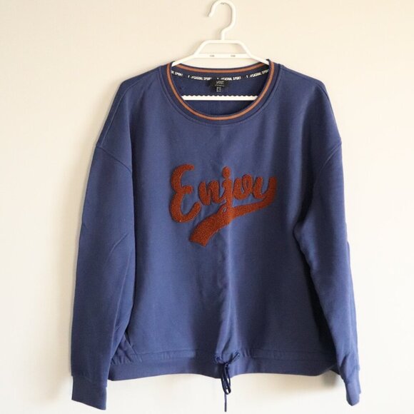 Yest Women's 12 Blue Activewear Crewneck Relaxed Casual Pocket Pullover Sweater - Picture 1 of 14